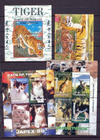 Turkmenistan 1997/98 Wildlife Tigers Cats Kangaroos Sheets Mnh X 4 Dab681