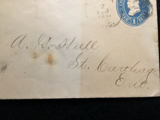 1891 SPARTA,  WISCONSIN POSTAL COVER WITH 1 CENT SCOTTS U294 