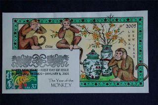 Lunar Year Of The Monkey 37c Stamp Fdc Handpainted Collins J3909 Sc 3895i