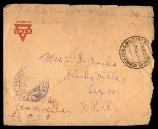 Mayfairstamps Us 1918 Aef Apo 831 Censored Ymca To Texas Censored Cover Wwb26963