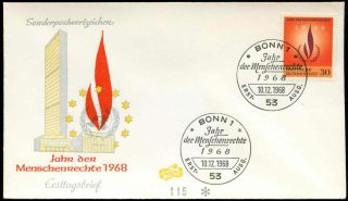 West Germany 1968 Human Rights Year Fdc First Day Cover C29197