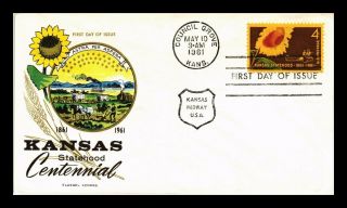 Us Cover Kansas Statehood Centennial Fdc Fluegel Cachet