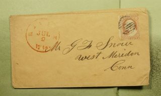 Dr Who 1850s Wi Fancy Cancel Red Imperf 11 To West Meriden Ct E47181