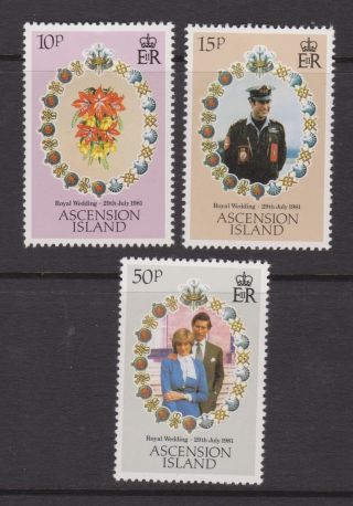 1981 Royal Wedding Charles & Diana Mnh Stamp Set Ascension Island Sg 302 - 304