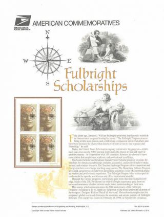 483 32c Fulbright Scholarships 3065 - Usps Commemorative Stamp Panel
