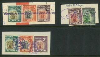 Sth Rhodesia - 1954 Arms Revenues On Pieces With Interesting Cancels (me653)