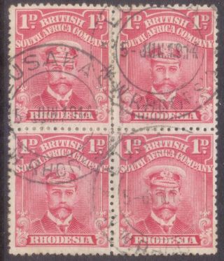 N.  W.  Rhodesia Bsac Postmark / Cancel " Lusakas " 1914 On 1d Admiral Block