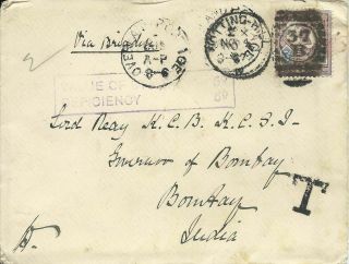 Gb 1887 5d Jubilee Die1 Cover Surcharged From Notting Hill To Lord Reay - Bombay