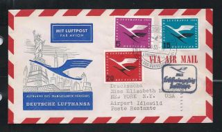 Germany 1955 Lufthansa 1st Flight Air Mail Cover,  Düsseldorf Airport To York