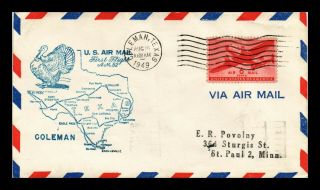 Us Cover Air Mail First Flight Am 82 Coleman Texas Backstamp Fort Worth