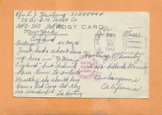 World War Ii Military Postcard Apo 229 Us Army 1945 Cancel