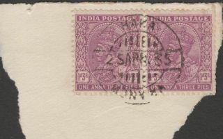 India Burma 1935 Kgv 1a3p Pair On Piece With Haka Postmark