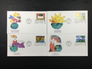 Us Fdc 1995 Fleetwood Cachet Environment Energy Water &air Set Of 4 Covers