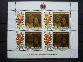 Cook Islands Stamp Sheet 75c X 4 Aitutaki The Life & Times Of The Queen Mother