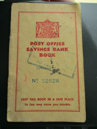 1943 - 1948 Full And Cancelled Ramsgate Kent Post Office Savings Bank Book