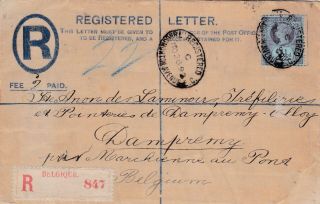 1892 Gb Qv 2 1/2d Registered Cover Posted To Belgium Note Tpo Good Cancels 57