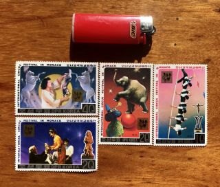 Vintage Bulk Of 4 Korea Stamps 1987 “circus Festival In Monaco”