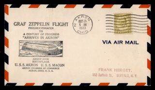 Dr Who 1933 Akron Oh Graf Zeppelin Flight Airship Dock Cachet E44157
