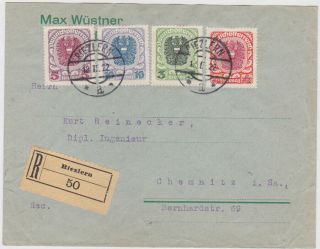 Austria 1922 (18.  2) Reg.  Cov.  Riezlern (kl.  Walsertal,  German Exclave) Frank.  To Chemnitz