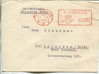 Denmark Cover From Refugee Camp 60/11 Grove To Germany 1948,  Meter Mark 40ö