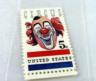 1966 Vintage American Circus Clown 5 Cent.  05 Postage Stamp Fast