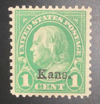 Travelstamps: 1929 US Stamp Scott 658 1c Kansas overprint.  Og Hinged 2
