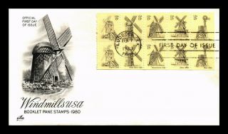 Dr Jim Stamps Us Windmills Booklet Pane First Day Cover Lubbock Texas