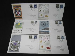 Gb First Day Covers 1968 Regional Definitives Set Of 6 With Bureau Cancels.