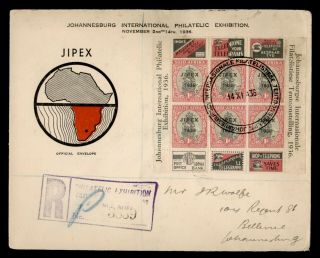 Dr Who 1936 South Africa Jipex Philatelic Exhibition S/s Registered C125543