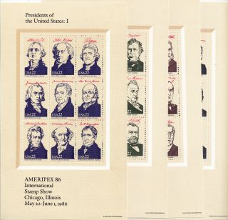 Scott 2216 - 19 Us Souvenir Sheet Presidential Sheets 22 Cent Mnh