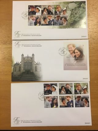Jersey - Harry & Meghan 1st Wedding Anniversary First Day Cover X 3 Mnh 2019