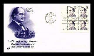 Dr Jim Stamps Us William Jennings Bryan Great Americans Fdc Cover Block