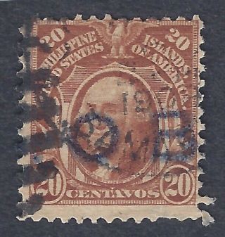 20c Philippine Stamp With O.  B.  Hand Stamp And 1909 Post Mark