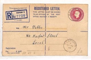 Av363 Kgvi 1949 Gb Bedford Registered Postal Stationery Air Letter {samwells}