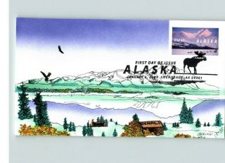 Hand Painted Alaska State,  Pictorial Moose Cancel,  First Day Of Issue,  Anchorage