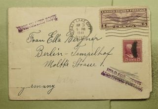 Dr Who 1941 Salt Lake City Ut Airmail To Germany Wwii Censored Prexie E42514