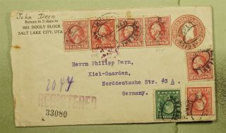 Dr Who 1920 Salt Lake City Ut Registered Uprated Stationery To Germany E39565