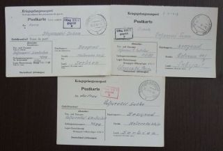 Wwii Germany - Serbia - 3 Pow Cards R Serbien Yugoslavia Dt.  Reich J30