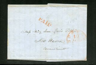 United States 1849 Boston Stampless Cover & Letter Red Cancel & Paid