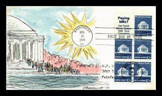 Dr Jim Stamps Us Hand Painted Jefferson Memorial Fdc Cover Booklet Pane
