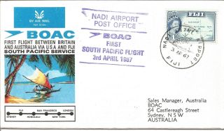 Boac South Pacific Sevice First Flight Aviation Cover 1967 Fiji Postmark Z1231