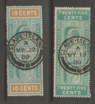 Ceylon Various Cancels Telegraph Revenue Stamp - 8 - 14 - 25