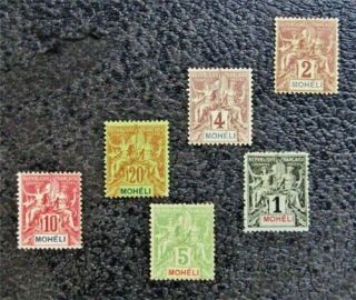 Nystamps French Moheli Stamp 1 - 6 Og H $36