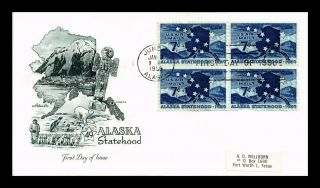 Dr Jim Stamps Us Alaska Statehood Air Mail First Day Cover Block Scott C53