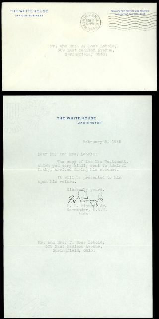 Feb 5,  1945 Wash Dc Cds,  White House Ob C/c,  Signed Letter F.  L.  Pinney (aide)
