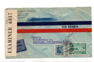 Uruguay To Us Jersey Censor Examined Airmail Stamp Cover 1943 Id 506