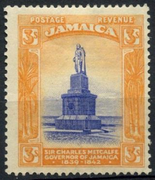 Jamaica 1921 - 29 Sg 104,  3s Sir Charles Metcalfe Statue Wmk Script Ca Mh D83661