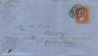 Gb 1863 1d Red Stars Entire With Folkingham 302 Numeral To Bourne