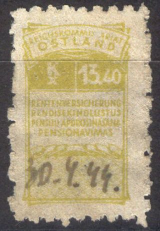 J Latvia K44 Estonia Lithuania 1943xii Pension Insurance 13,  40 Revenue Edition 4