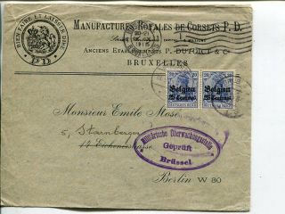Germany Mail In Belgium 2x25c On Censor Cover To Berlin 1915